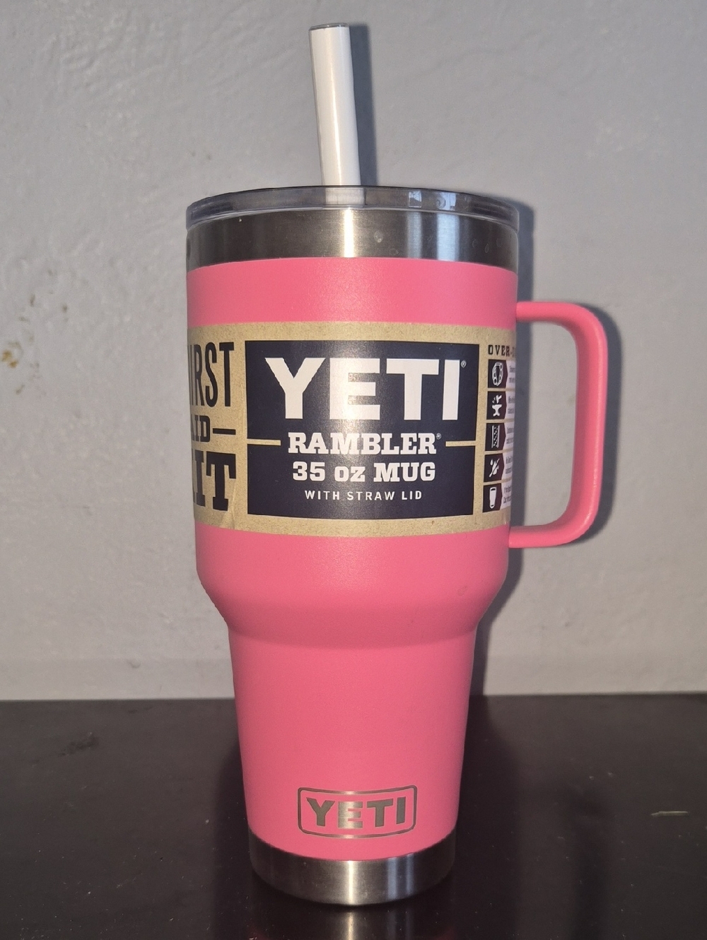 Yeti Pink Rambler 35 oz Mug with Straw Lid and Handle